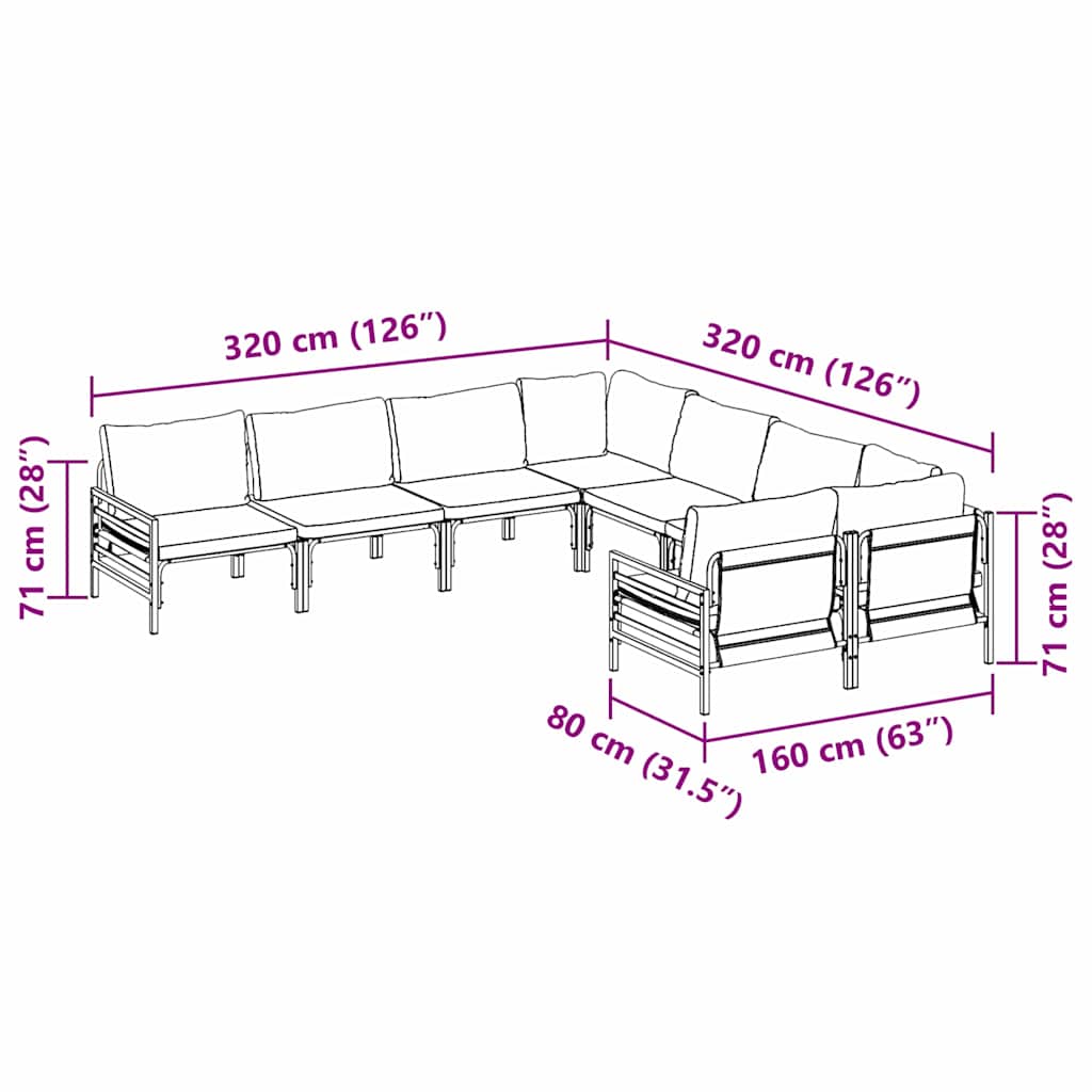 Garden Sofa Set 8 pcs Black Steel