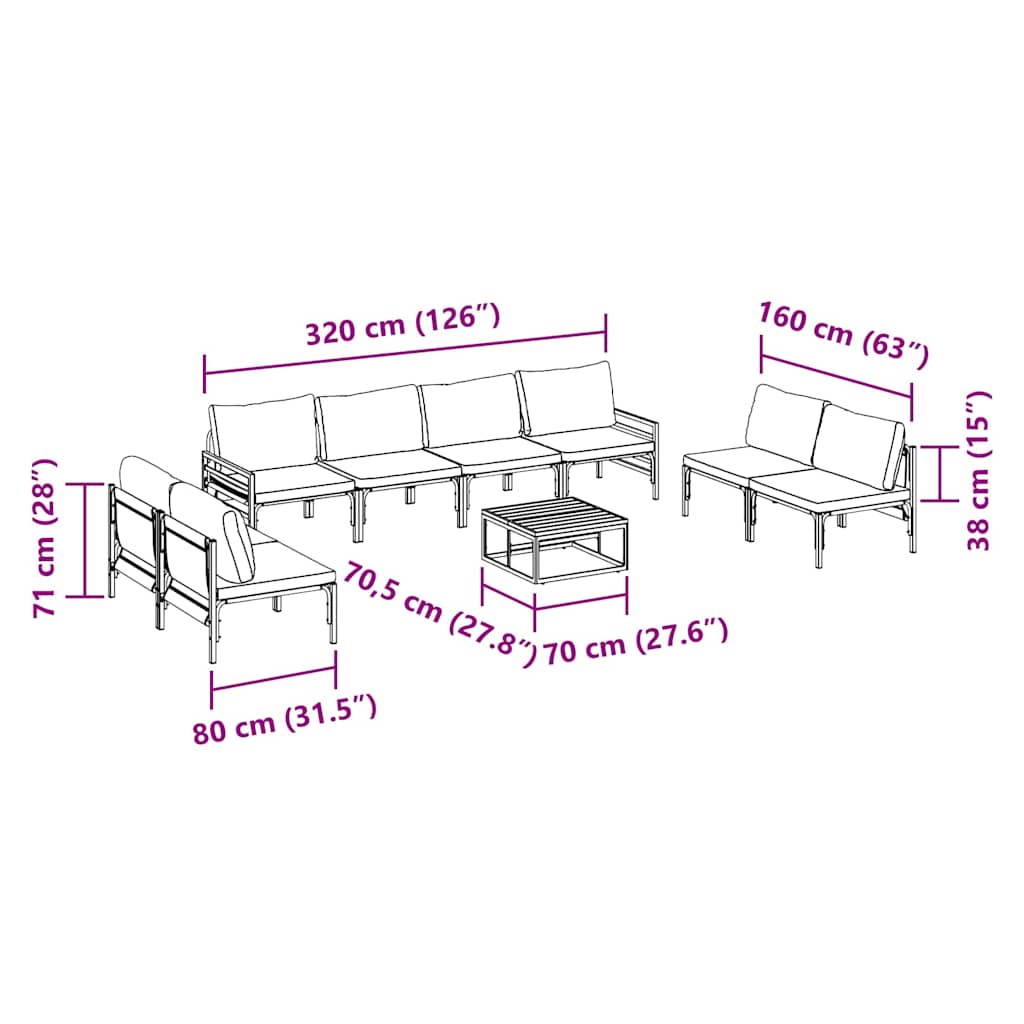 Garden Sofa Set 9 pcs Black Steel