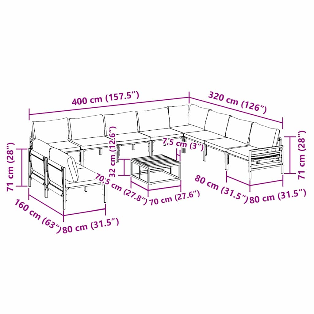 Garden Sofa Set 11 pcs Black Steel
