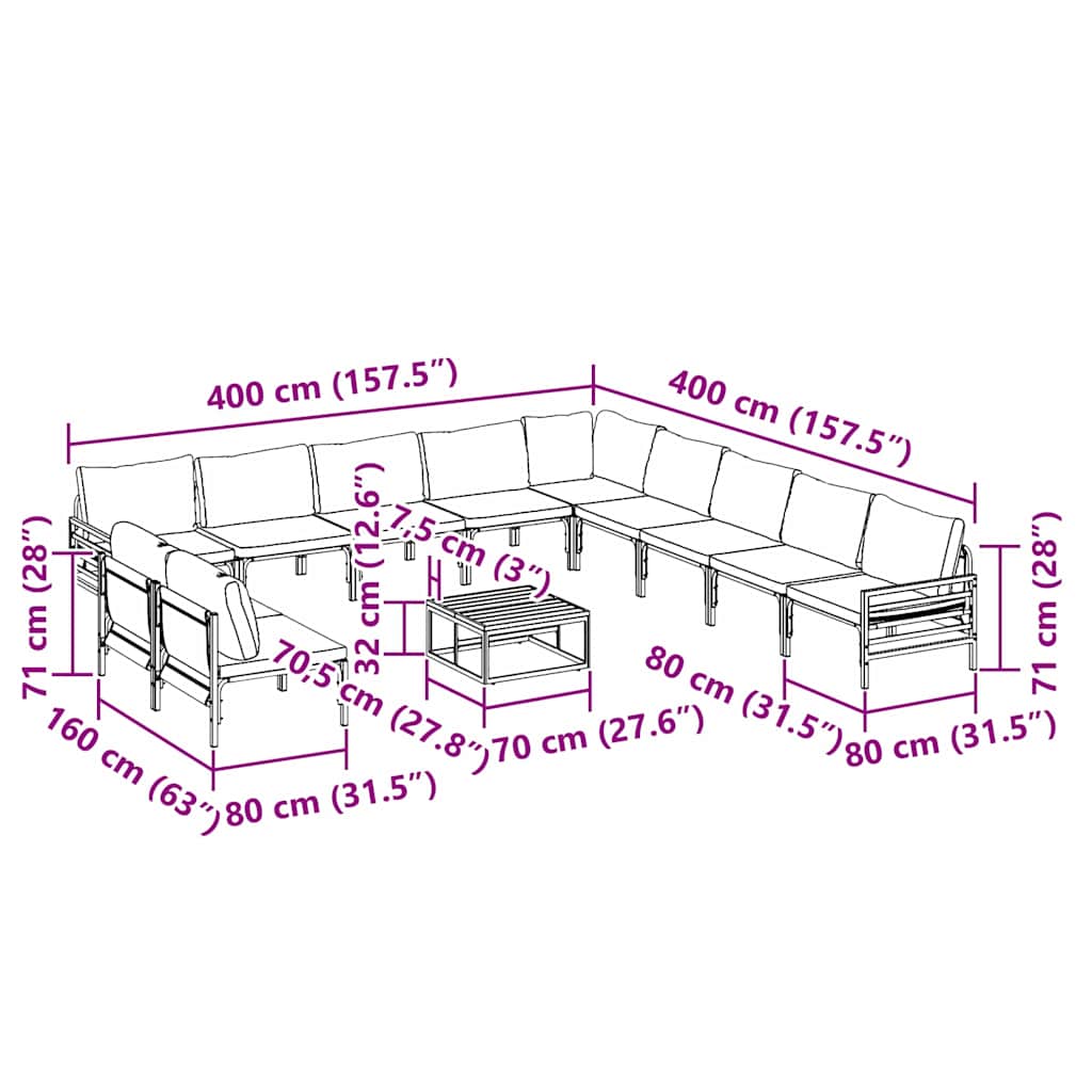 Garden Sofa Set 12 pcs Black Steel