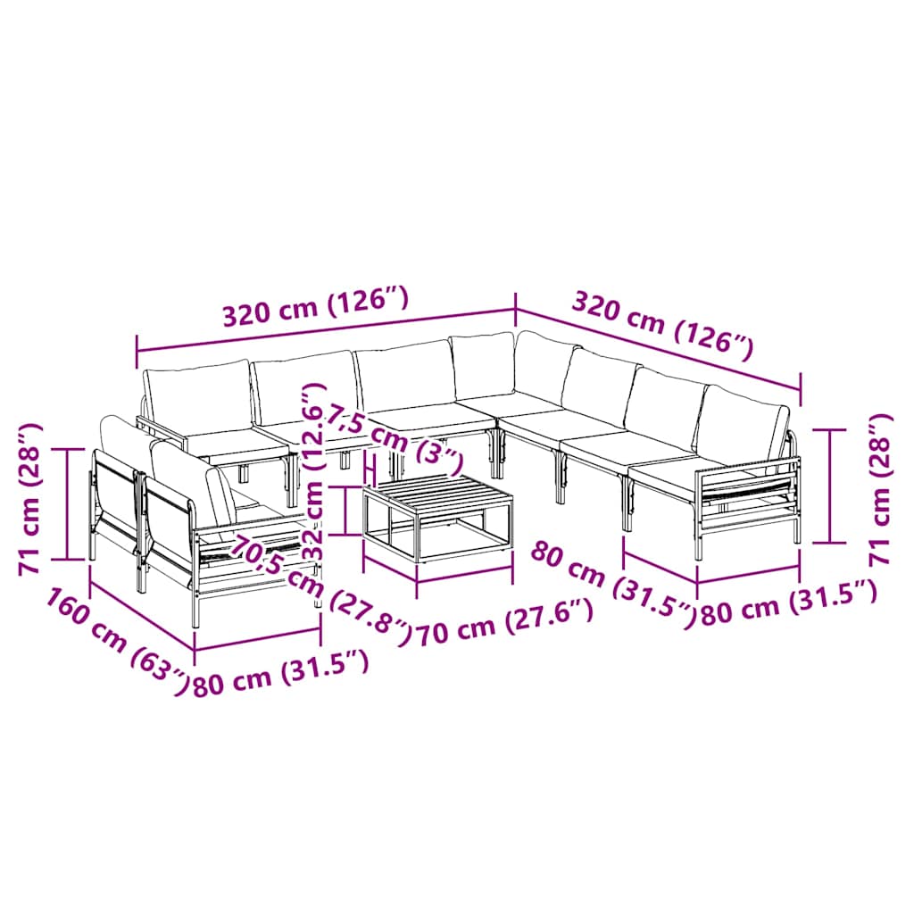 Garden Sofa Set 10 pcs Black Steel