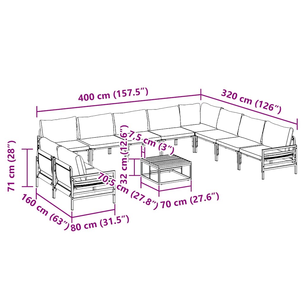 Garden Sofa Set 11 pcs Black Steel