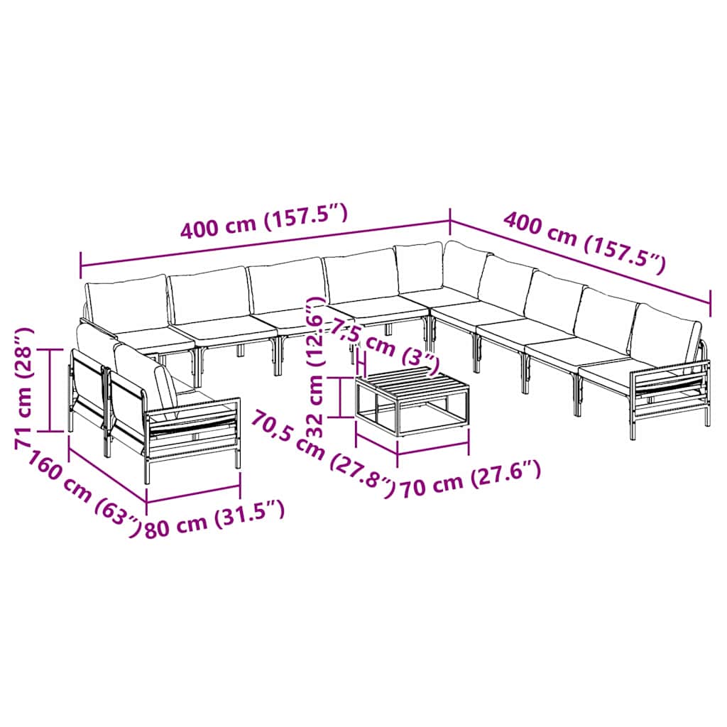 Garden Sofa Set 12 pcs Black Steel
