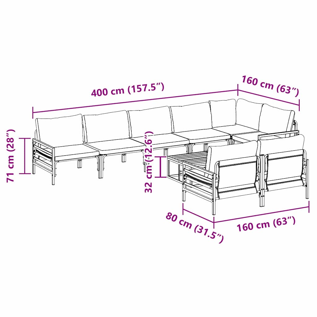 Garden Sofa Set 9 pcs Black Steel
