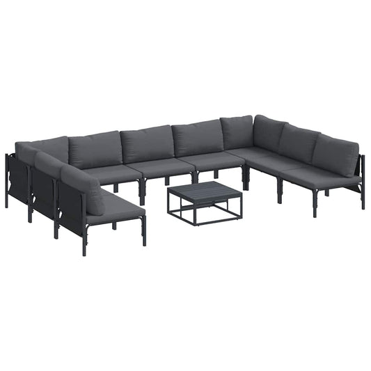 Garden Sofa Set 10 pcs Black Steel