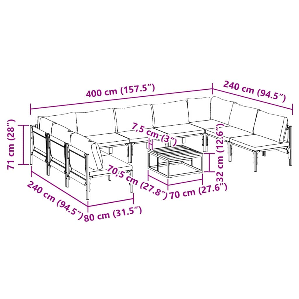 Garden Sofa Set 10 pcs Black Steel