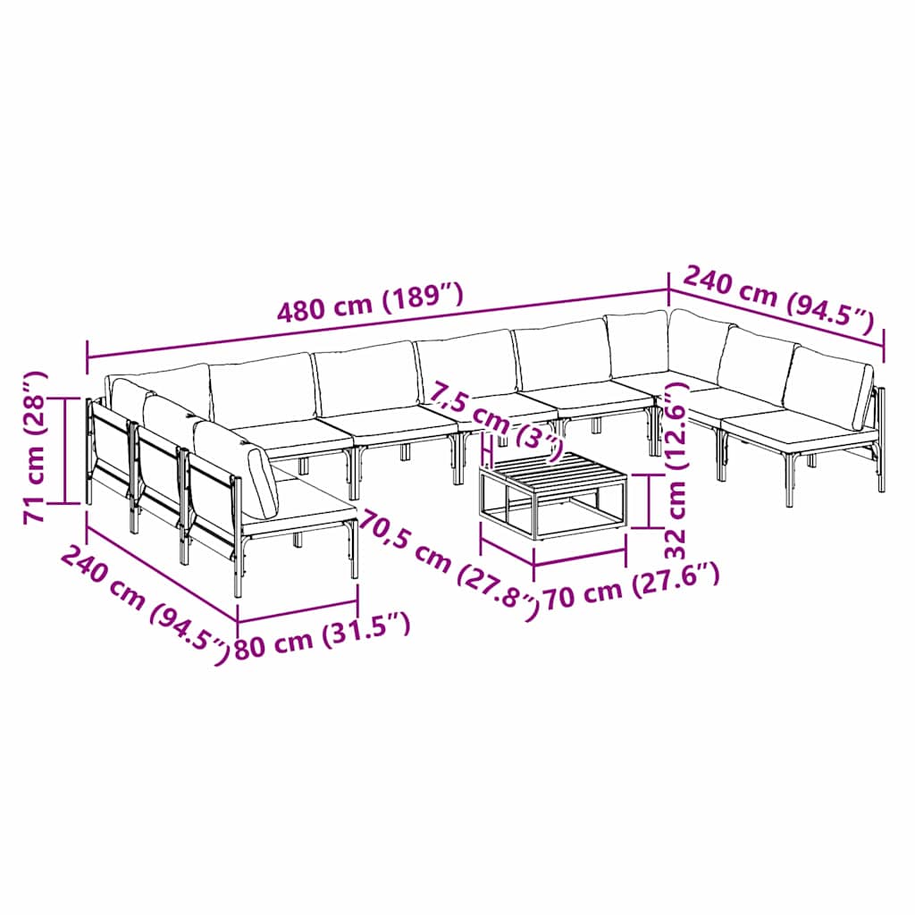 Garden Sofa Set 11 pcs Black Steel