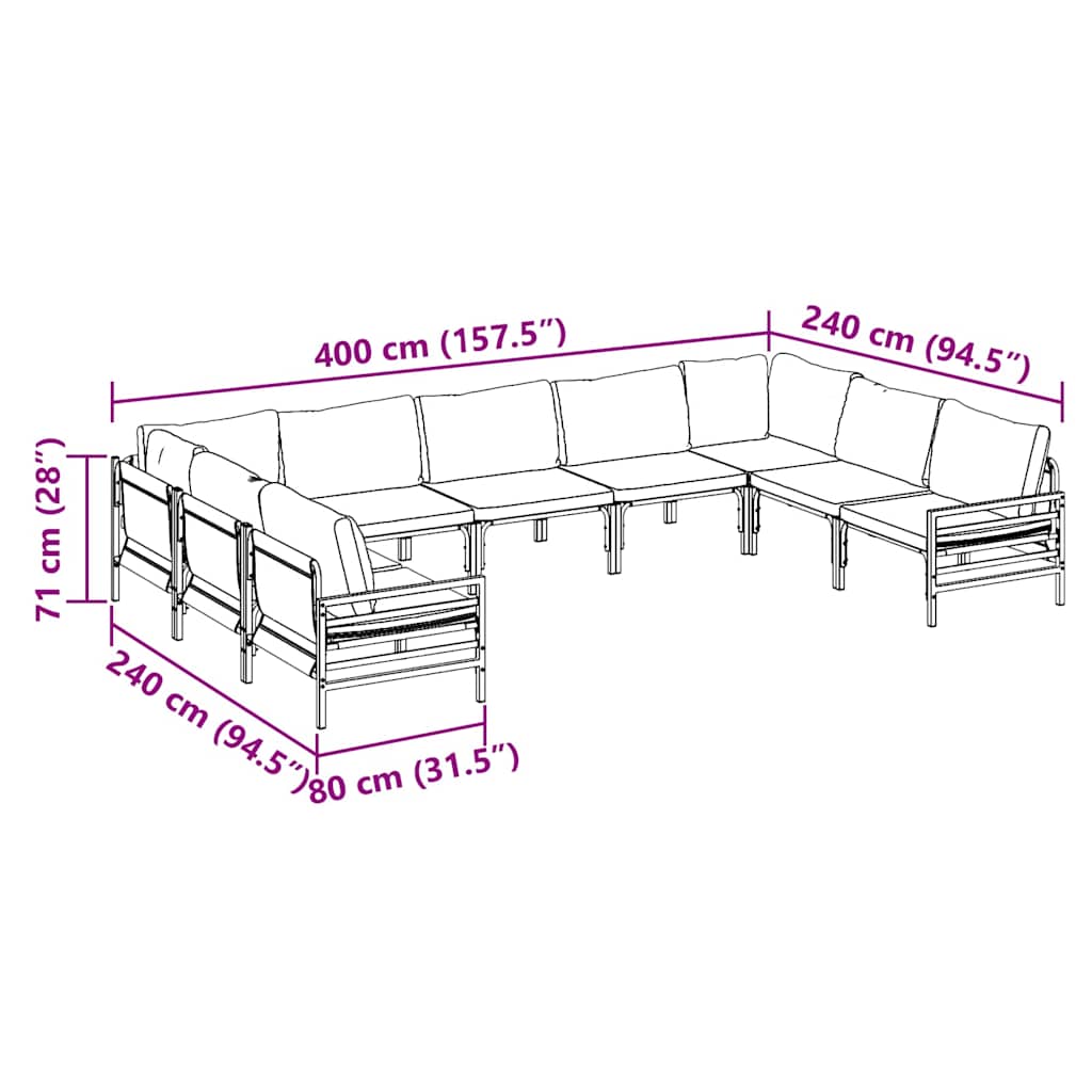 Garden Sofa Set 9 pcs Black Steel