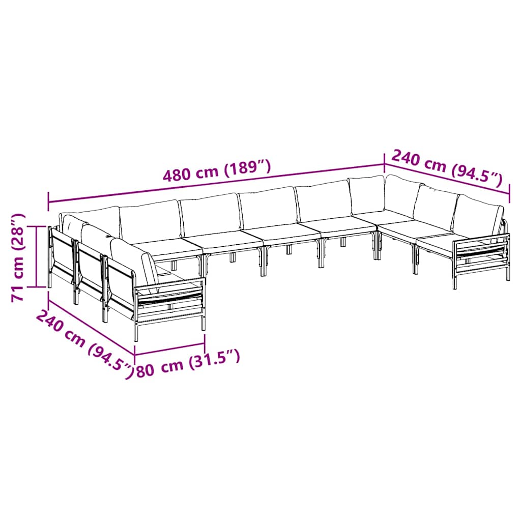 Garden Sofa Set 10 pcs Black Steel