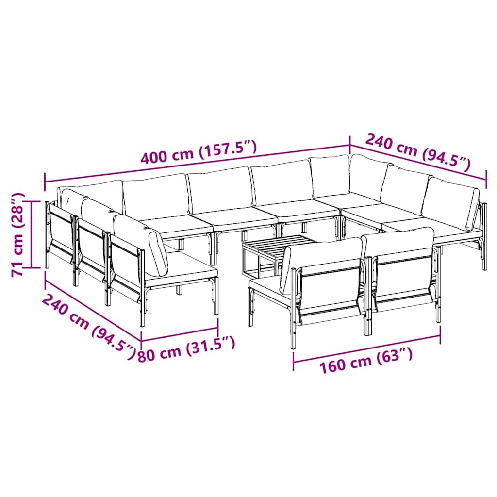 Garden Sofa Set 12 pcs Black Steel