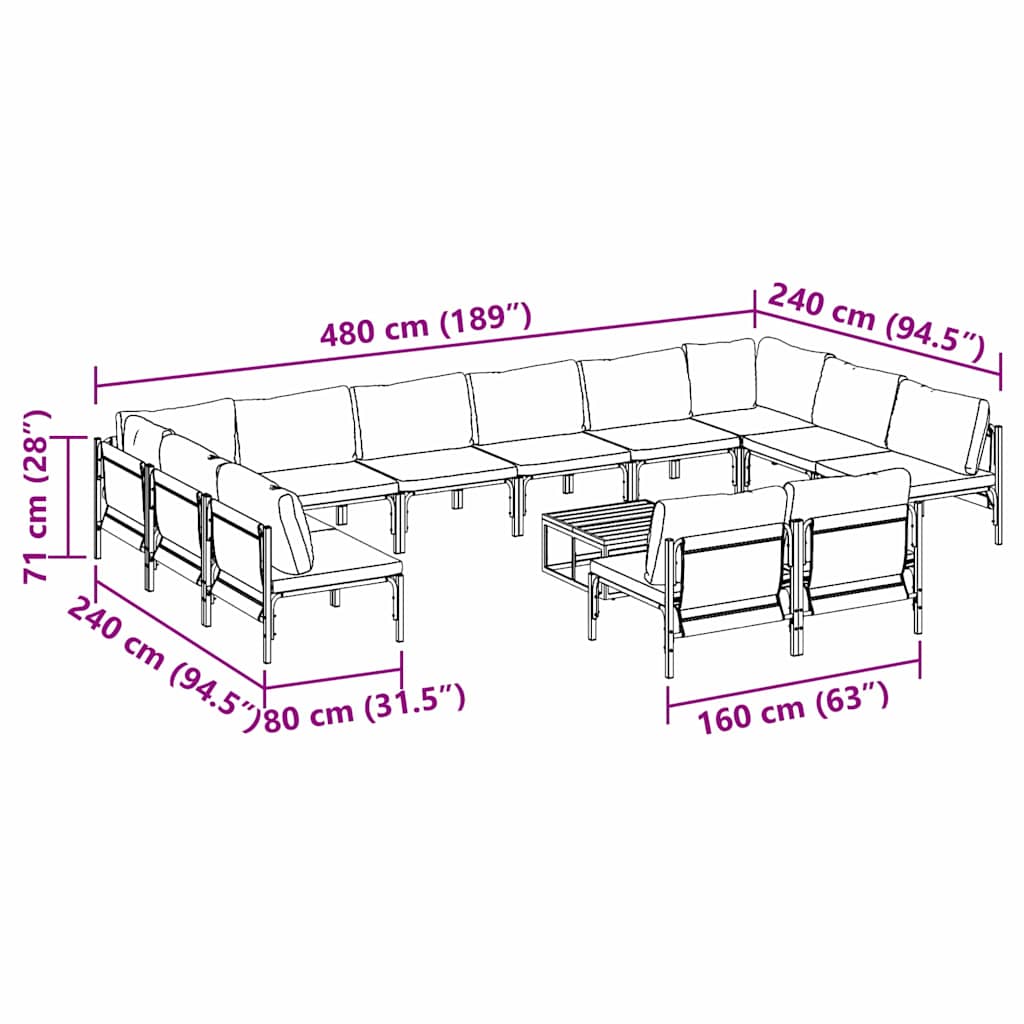 Garden Sofa Set 13 pcs Black Steel