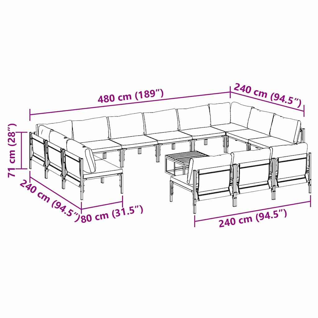 Garden Sofa Set 14 pcs Black Steel