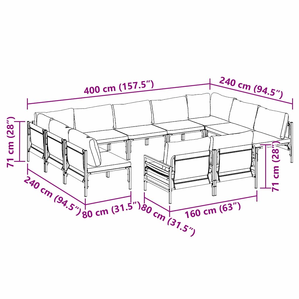 Garden Sofa Set 11 pcs Black Steel