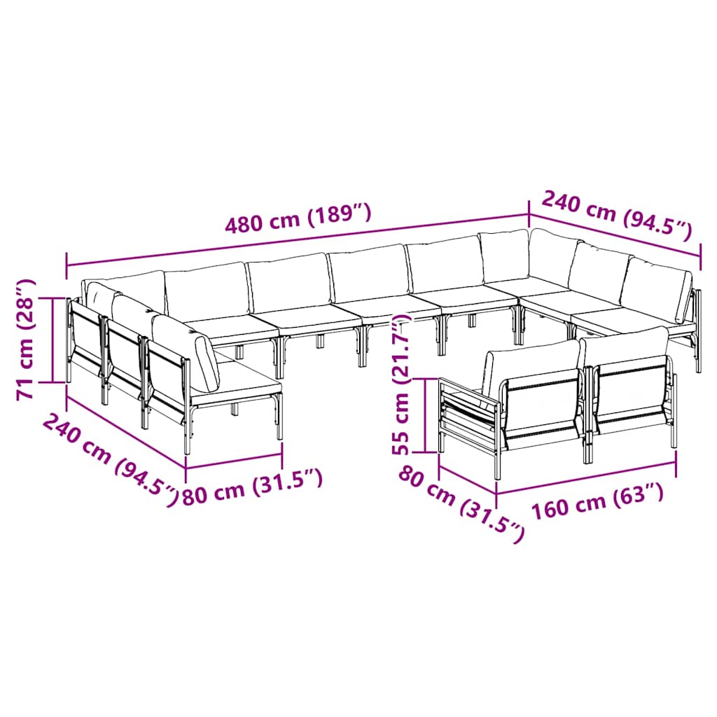 Garden Sofa Set 12 pcs Black Steel