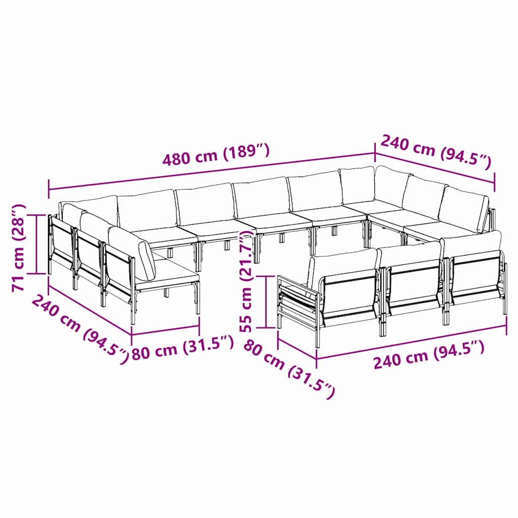 Garden Sofa Set 13 pcs Black Steel