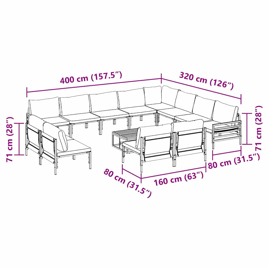 Garden Sofa Set 13 pcs Black Steel