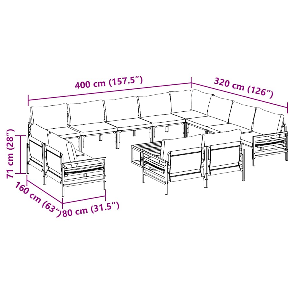 Garden Sofa Set 13 pcs Black Steel