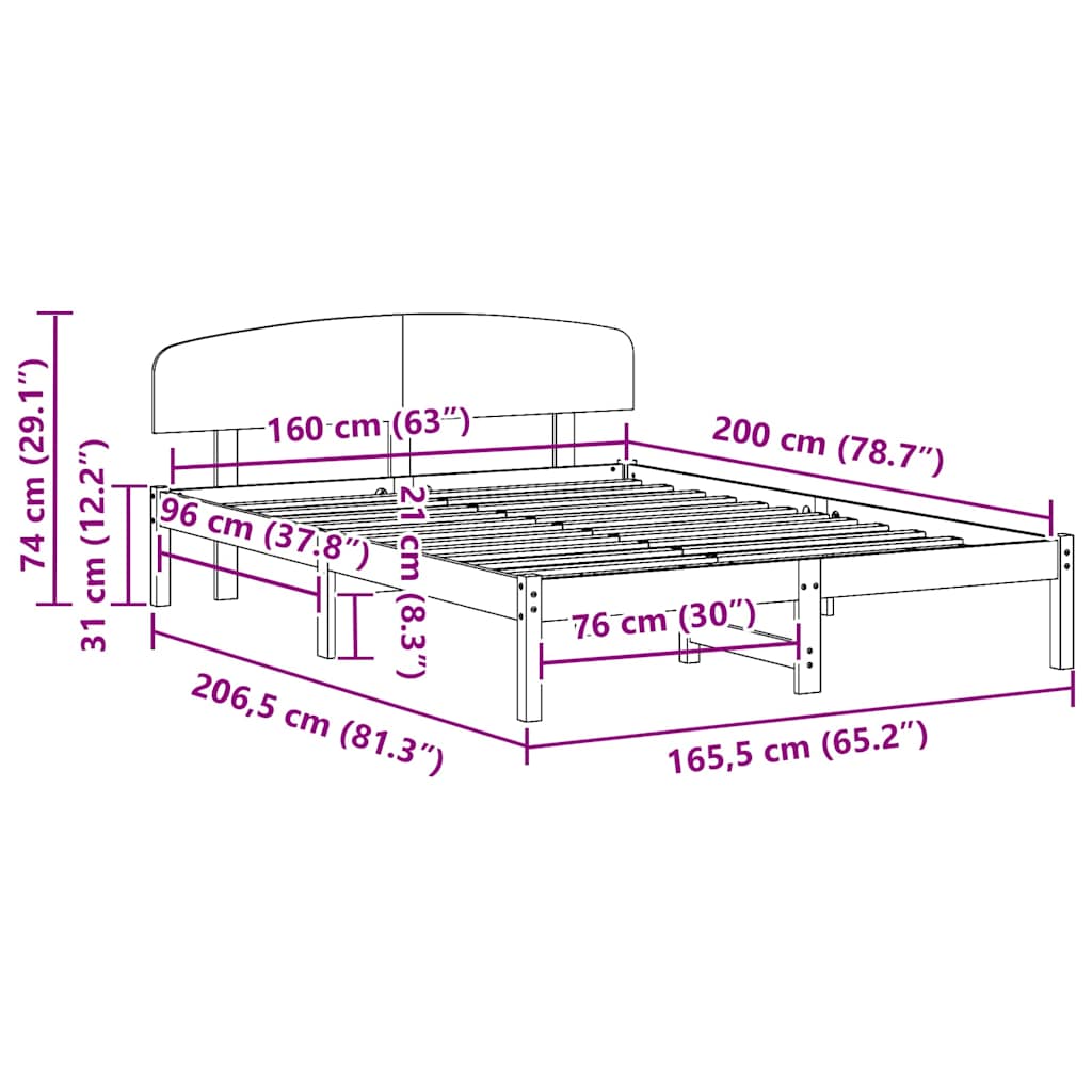 Bed Frame with Headboard Natural 160 x 200 cm Solid Pine Wood