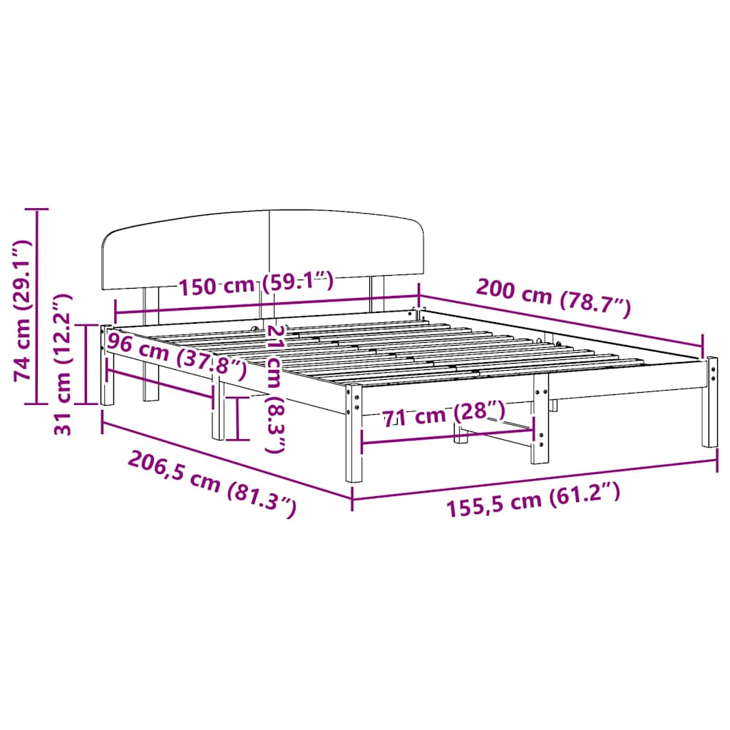 Bed Frame with Headboard Natural 150 x 200 cm Solid Pine Wood