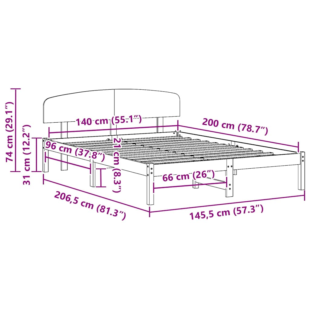 Bed Frame with Headboard Wax Brown 140 x 200 cm Solid Pine Wood