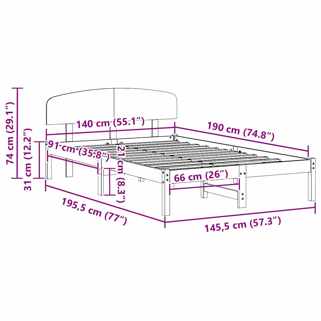 Bed Frame with Headboard White 140 x 190 cm Solid Pine Wood