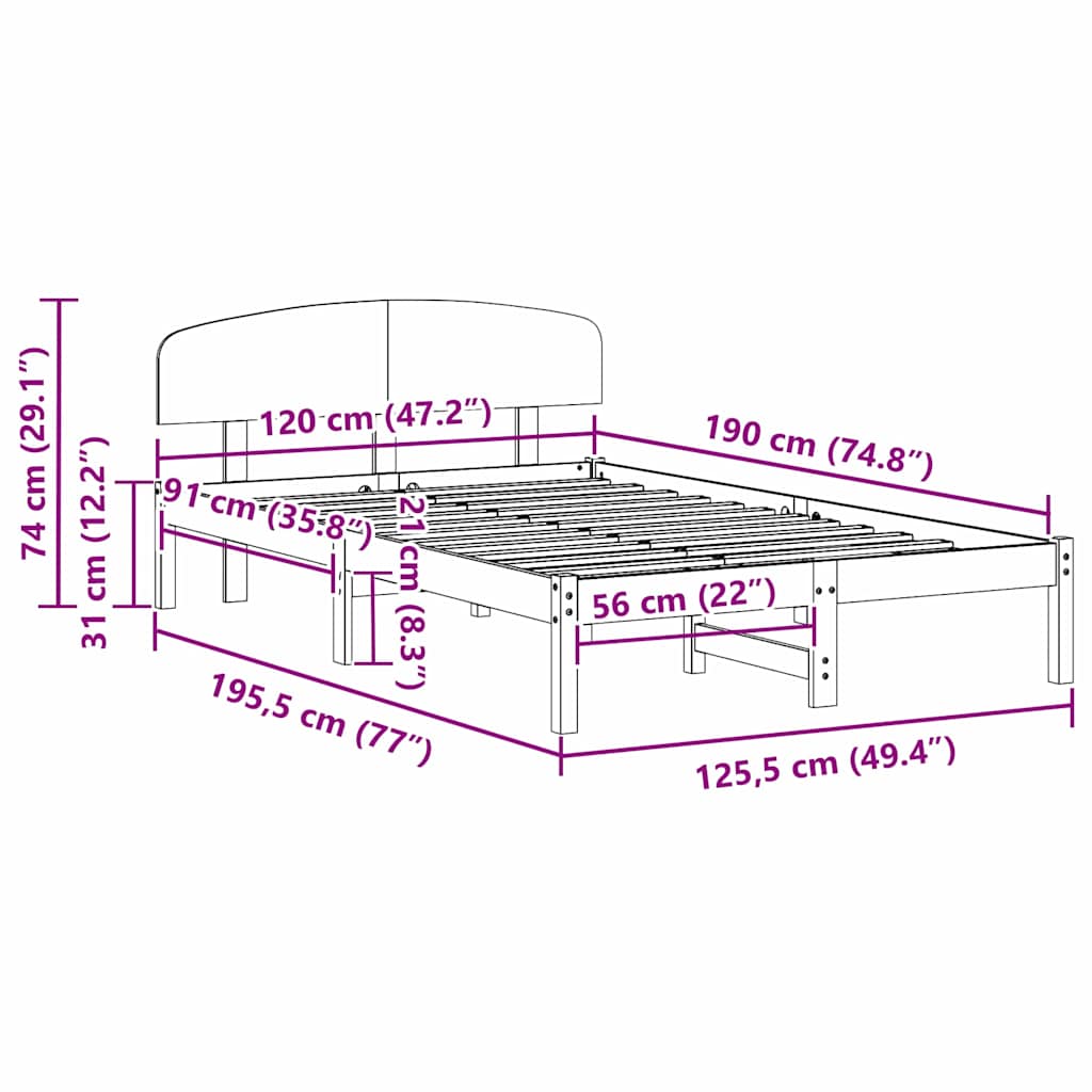 Bed Frame with Headboard Natural 120 x 190 cm Solid Pine Wood