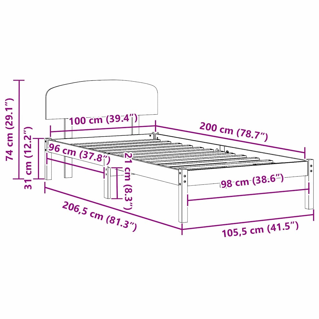 Bed Frame with Headboard Natural 100 x 200 cm Solid Pine Wood