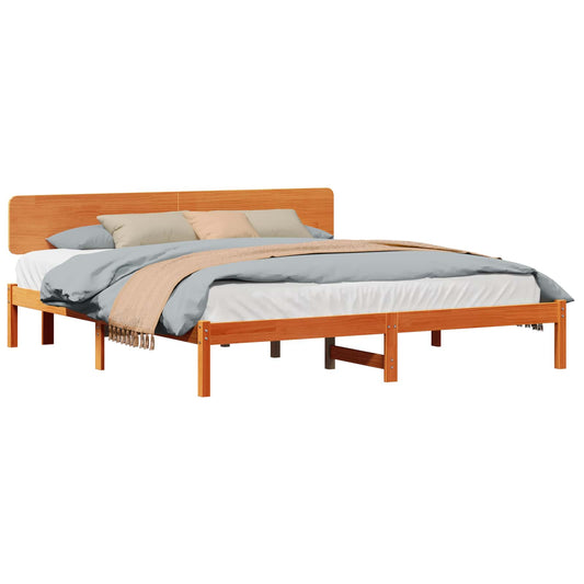 Bed Frame with Headboard Wax Brown 180 x 200 cm Solid Pine Wood