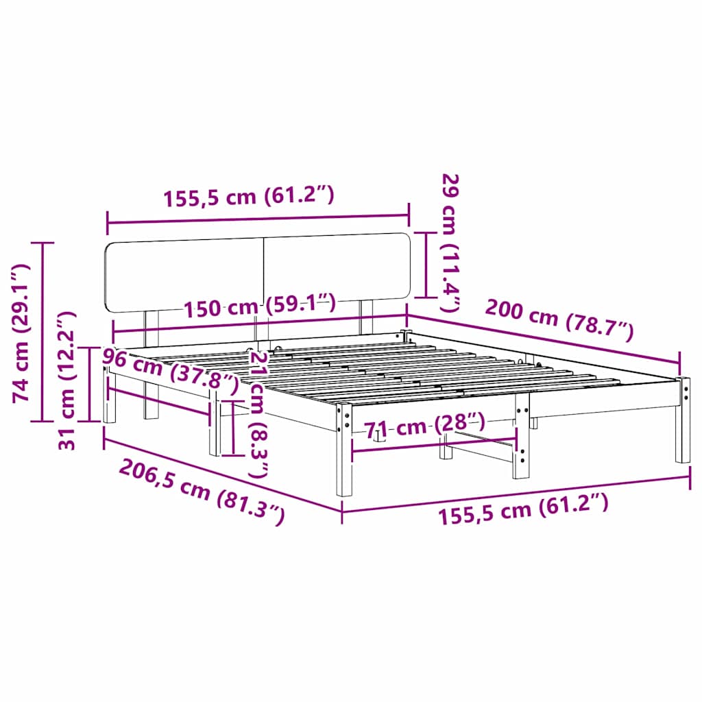 Bed Frame with Headboard Natural 150 x 200 cm Solid Pine Wood