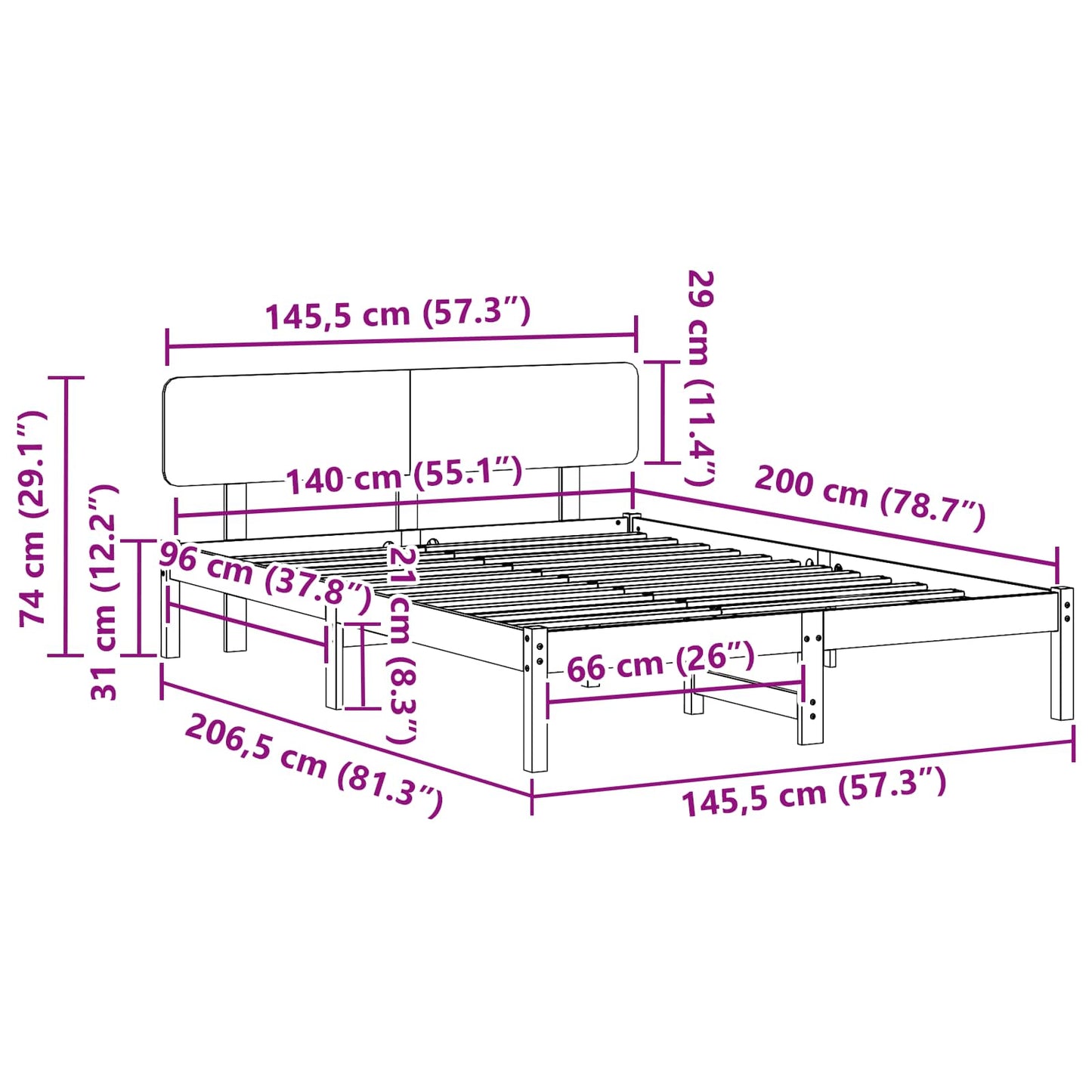 Bed Frame with Headboard White 140 x 200 cm Solid Pine Wood
