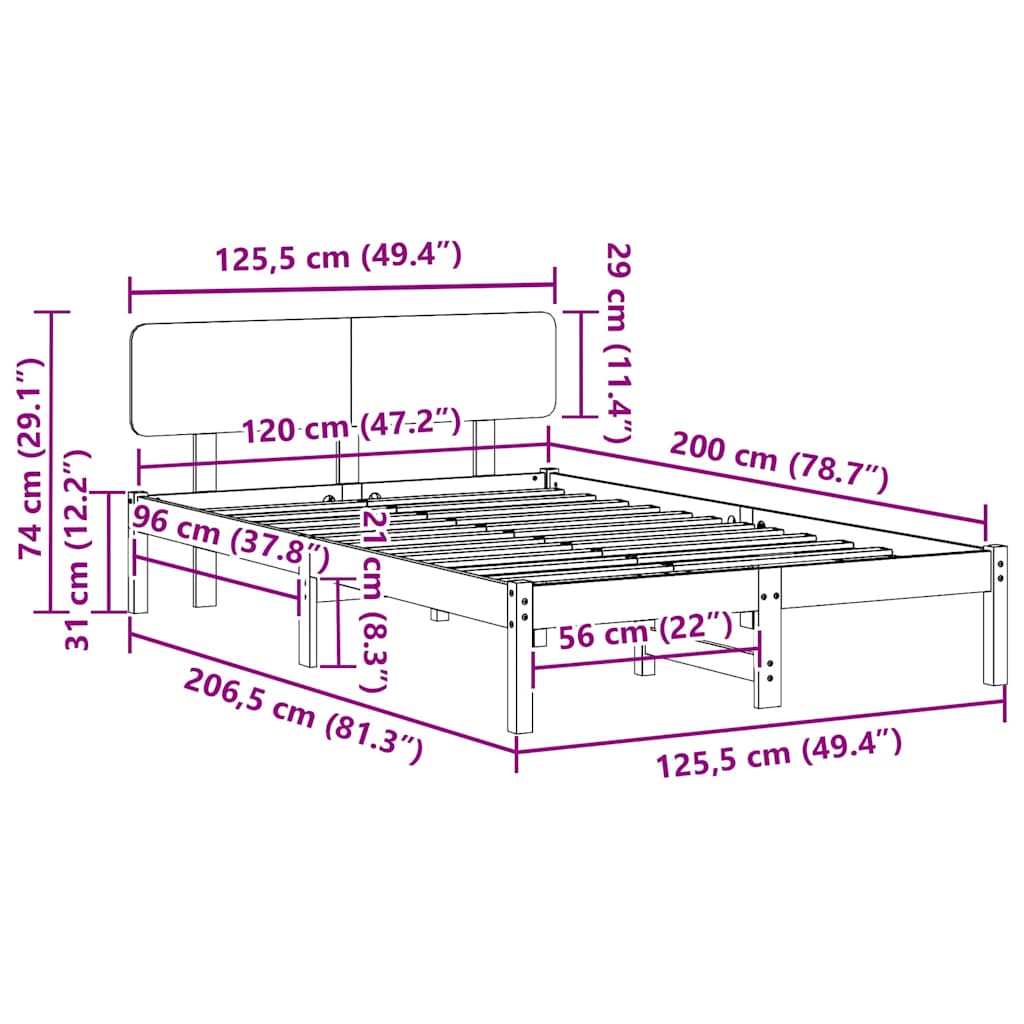 Bed Frame with Headboard White 120 x 200 cm Solid Pine Wood