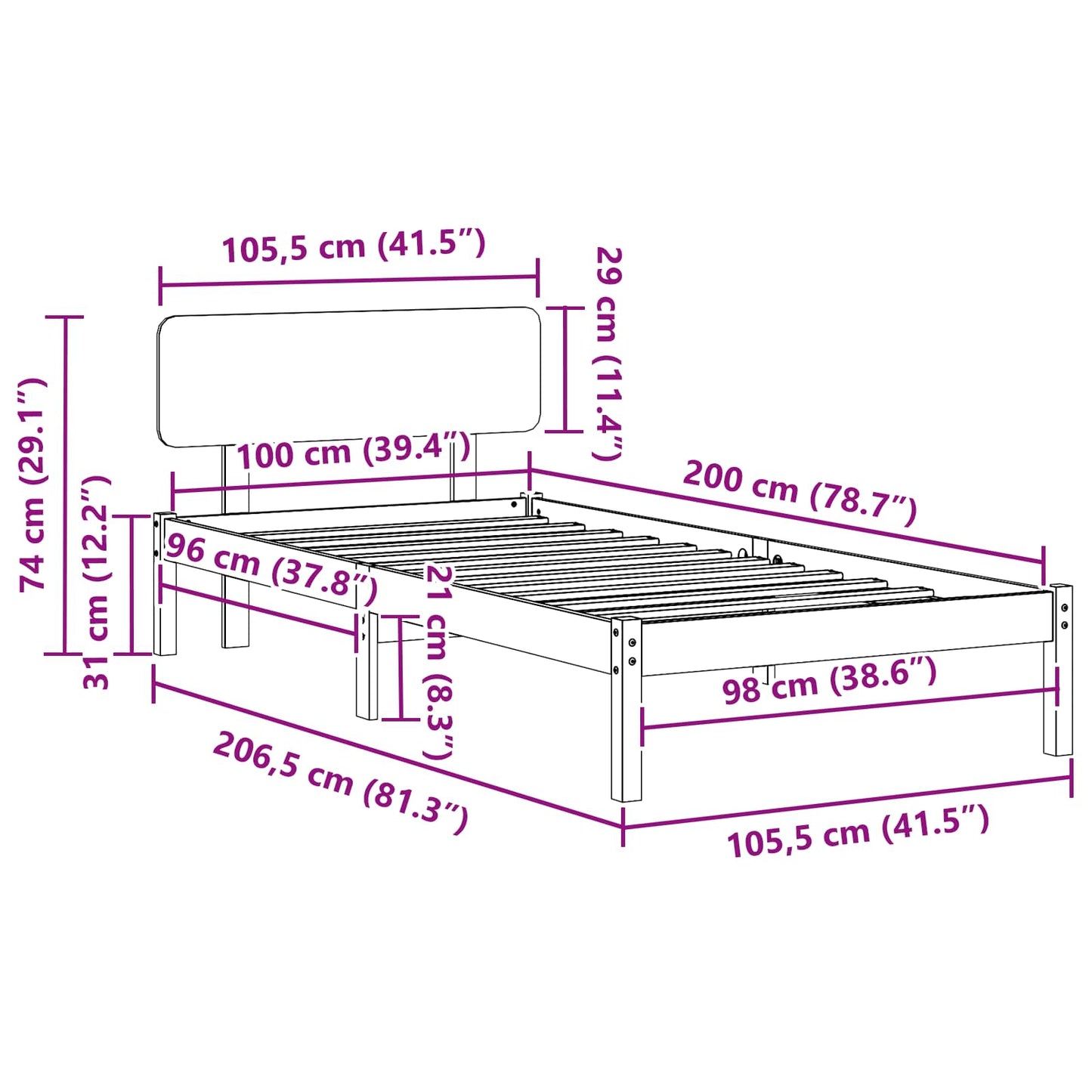 Bed Frame with Headboard Wax Brown 100 x 200 cm Solid Pine Wood
