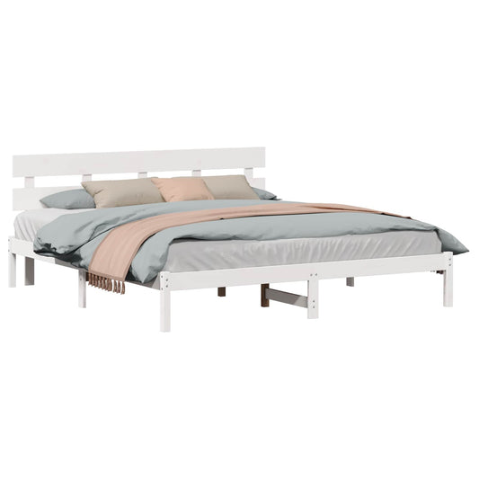 Bed Frame with Headboard White 180 x 200 cm Solid Pine wood