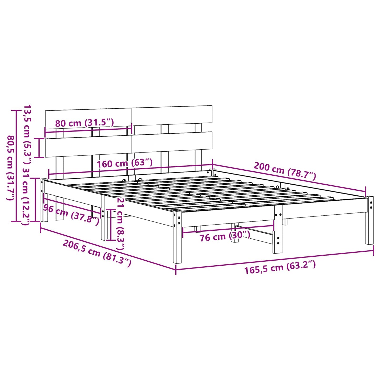 Bed Frame with Headboard Brown 160 x 200 cm Solid Pine wood