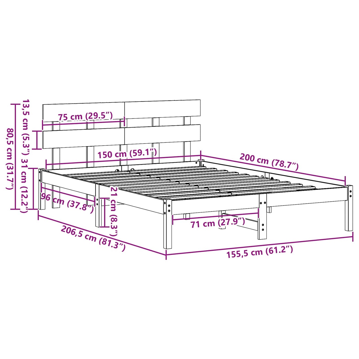 Bed Frame with Headboard Brown 150 x 200 cm Solid Pine wood