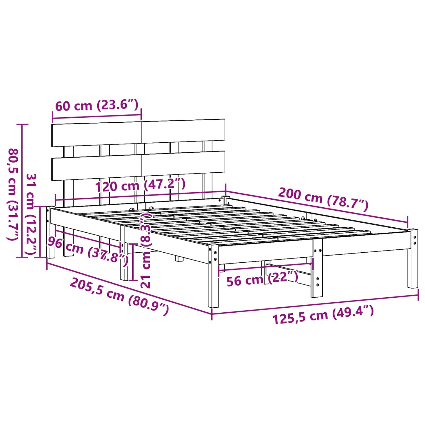 Bed Frame with Headboard Brown 120 x 200 cm Solid Pine wood
