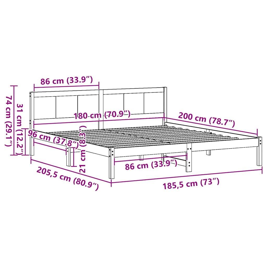 Bed Frame Brown 180 x 200 cm Solid Pine wood