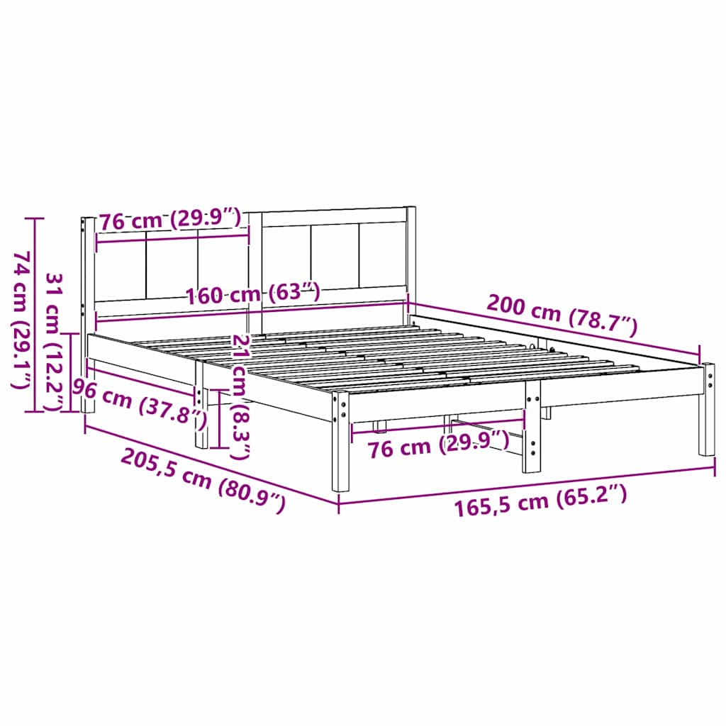 Bed Frame Brown 160 x 200 cm Solid Pine wood