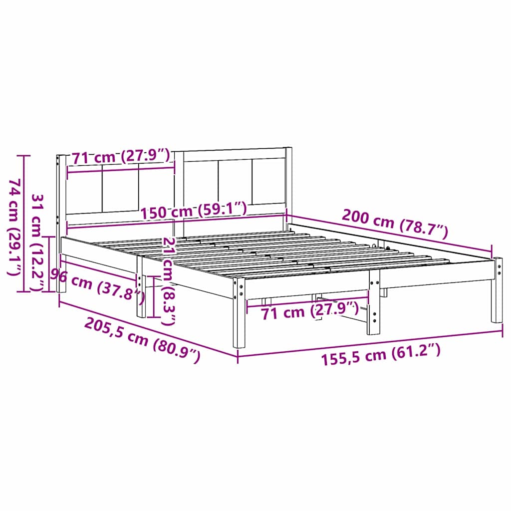 Bed Frame White 150 x 200 cm Solid Pine wood