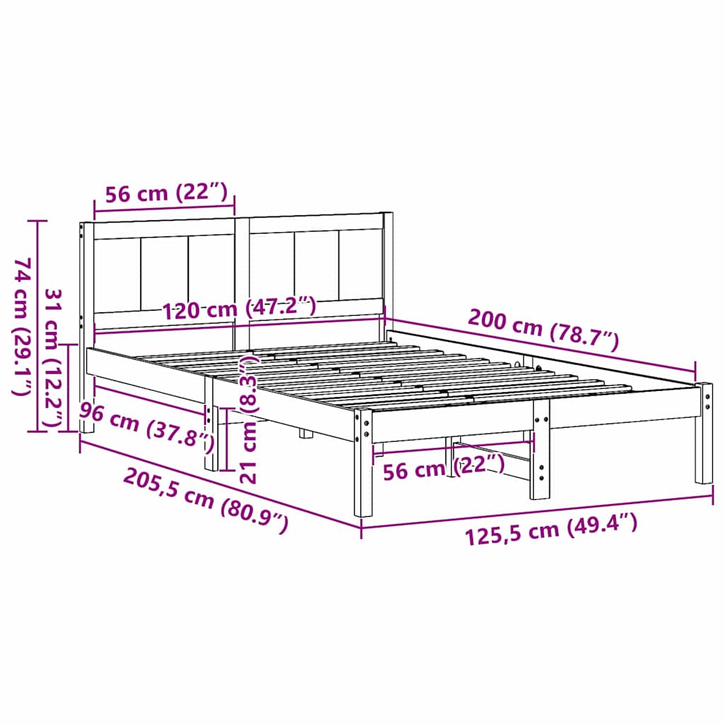Bed Frame Brown 120 x 200 cm Solid Pine wood