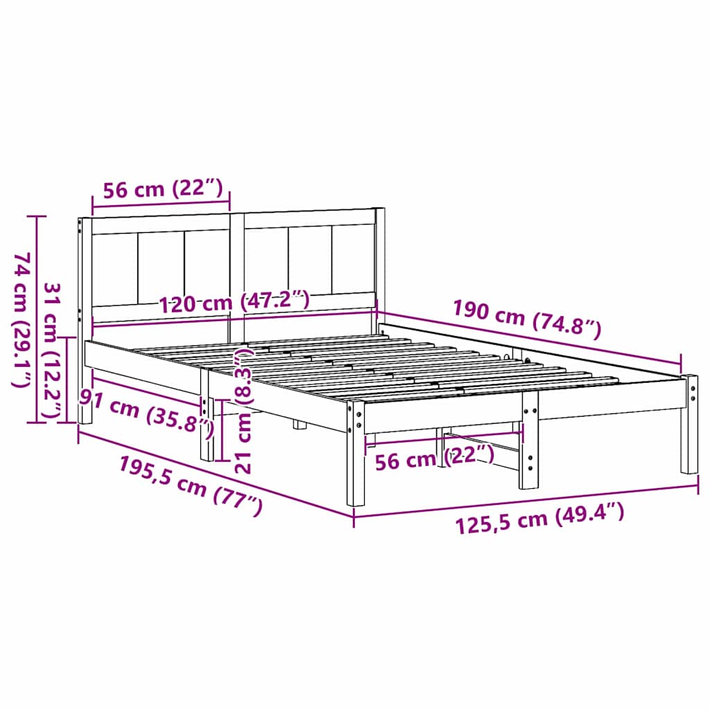 Bed Frame Brown 120 x 190 cm Solid Pine wood