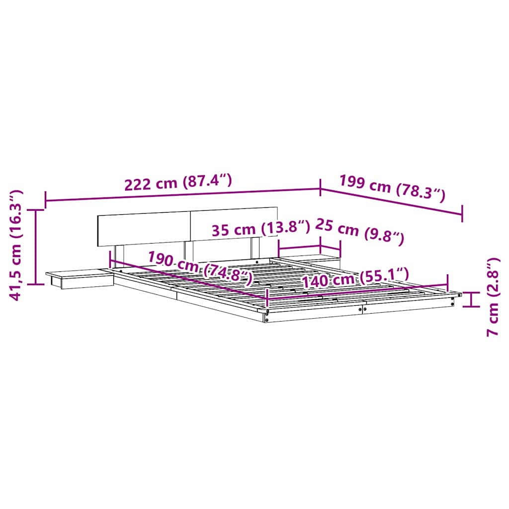 Bed Frame Brown 140 x 190 cm Wood