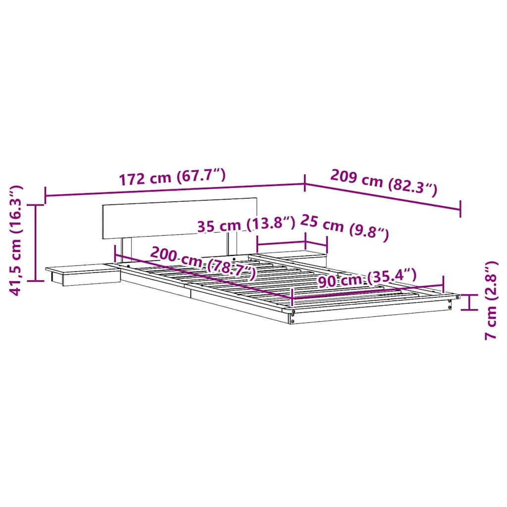 Bed Frame Brown 90 x 200 cm Wood