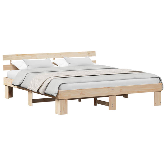 Bed Frame with Headboard Natural 200 x 200 cm Solid Pine Wood