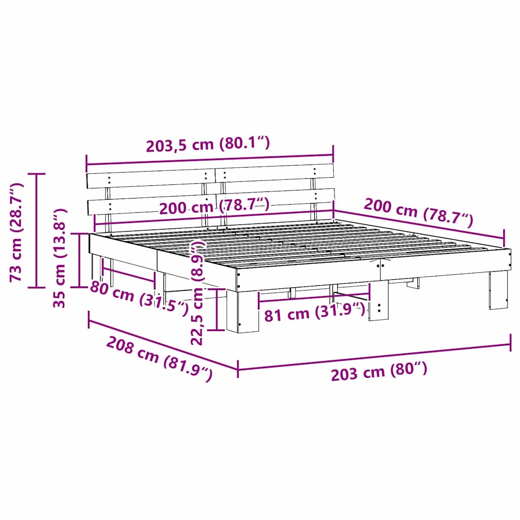 Bed Frame with Headboard White 200 x 200 cm Solid Pine Wood