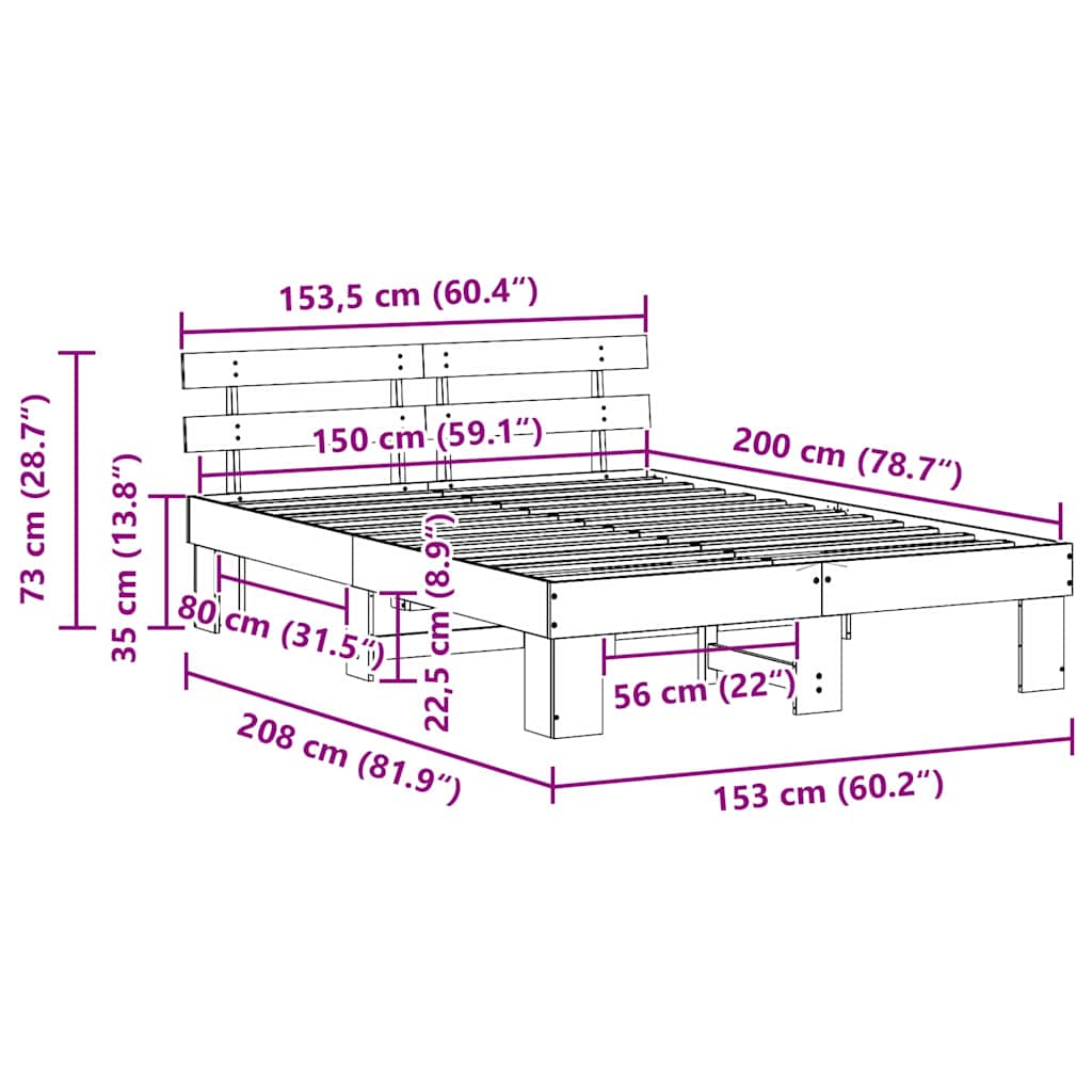Bed Frame with Headboard Natural 150 x 200 cm Solid Pine Wood