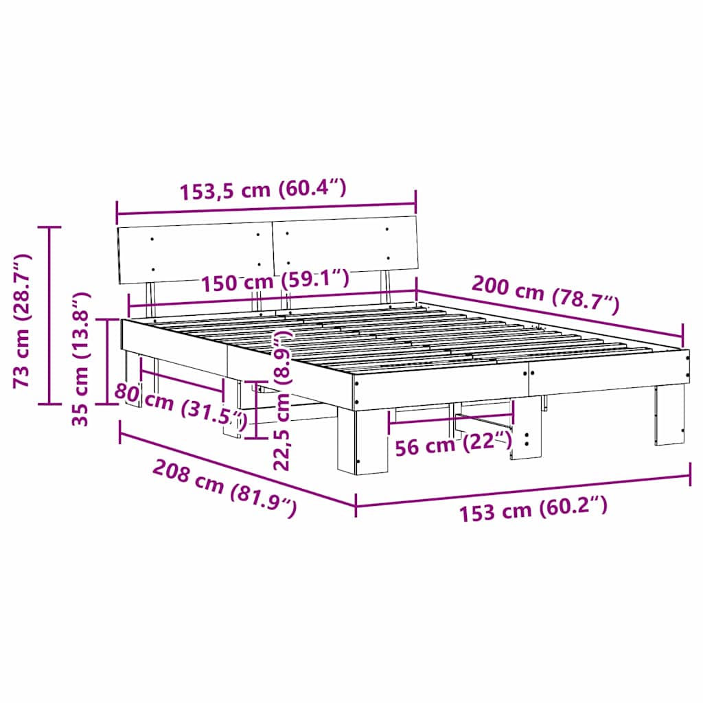 Bed Frame with Headboard Wax Brown 150 x 200 cm Solid Pine Wood