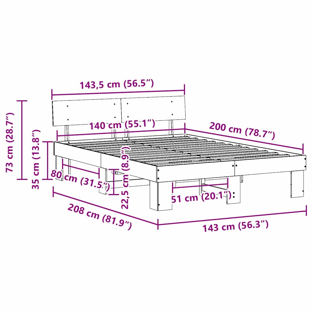 Bed Frame with Headboard White 140 x 200 cm Solid Pine Wood