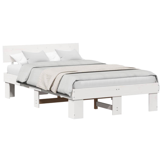 Bed Frame with Headboard White 135 x 190 cm Solid Pine Wood