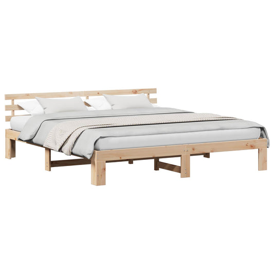 Bed Frame with Headboard Natural 180 x 200 cm Solid Pine Wood